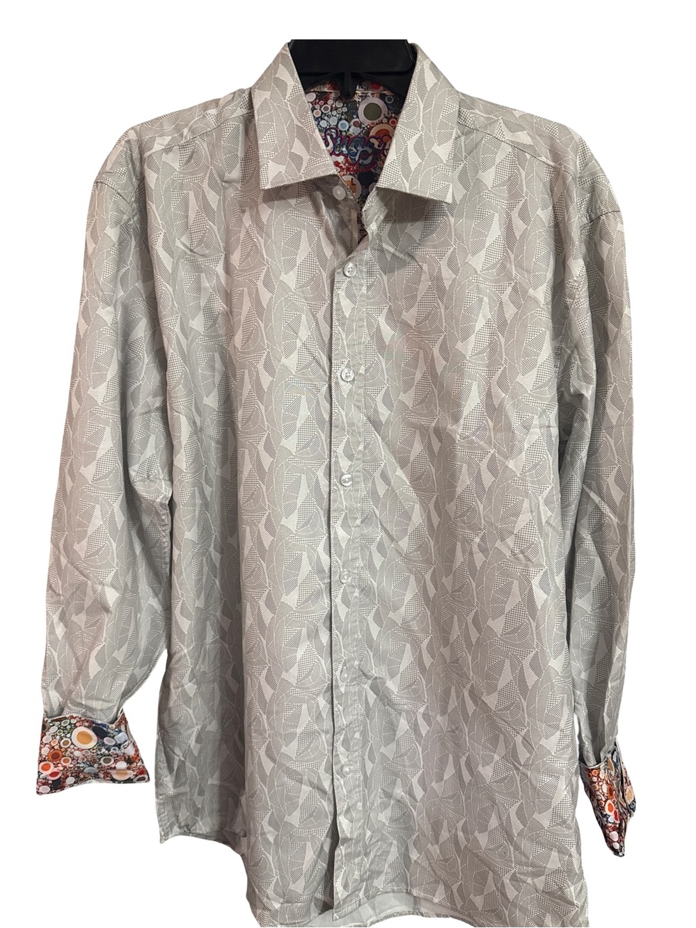 Sugar Men's Button-Down Shirt Size L White Abstract Print